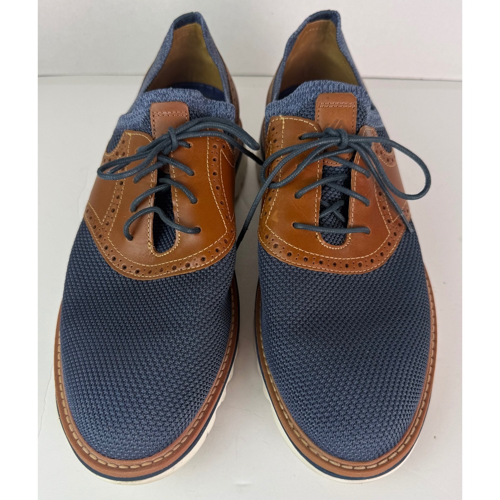 JOHNSTON & MURPHY Braydon Knit Saddle Dress Sneakers Mens Sz 11M Navy/Tan Preppy - Picture 5 of 12